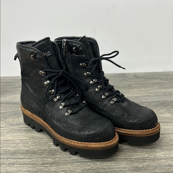 Montelliana Black Leather Lace Up Boots Size 8.5 - Picture 2 of 11